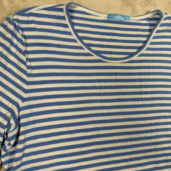 J McLaughlin Womens Size M Top Blue White Knit 3/4 Sleeve Lightweight Nautical - Picture 2 of 7